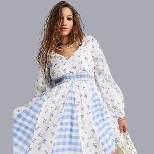 Asos Design Gingham And Floral Skater Mini Dress